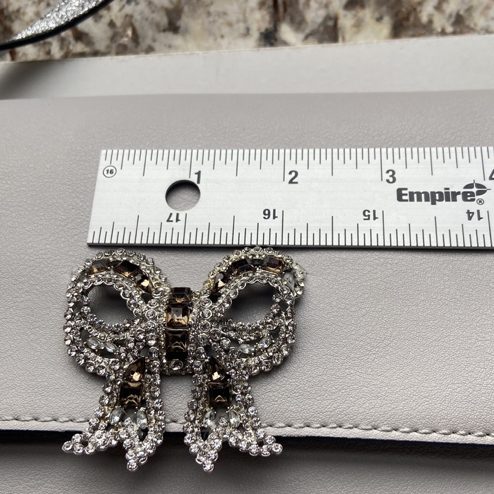 ALDO Formal Bag Gray Silver front flap embellished crystal-encrusted bow - Picture 14 of 14